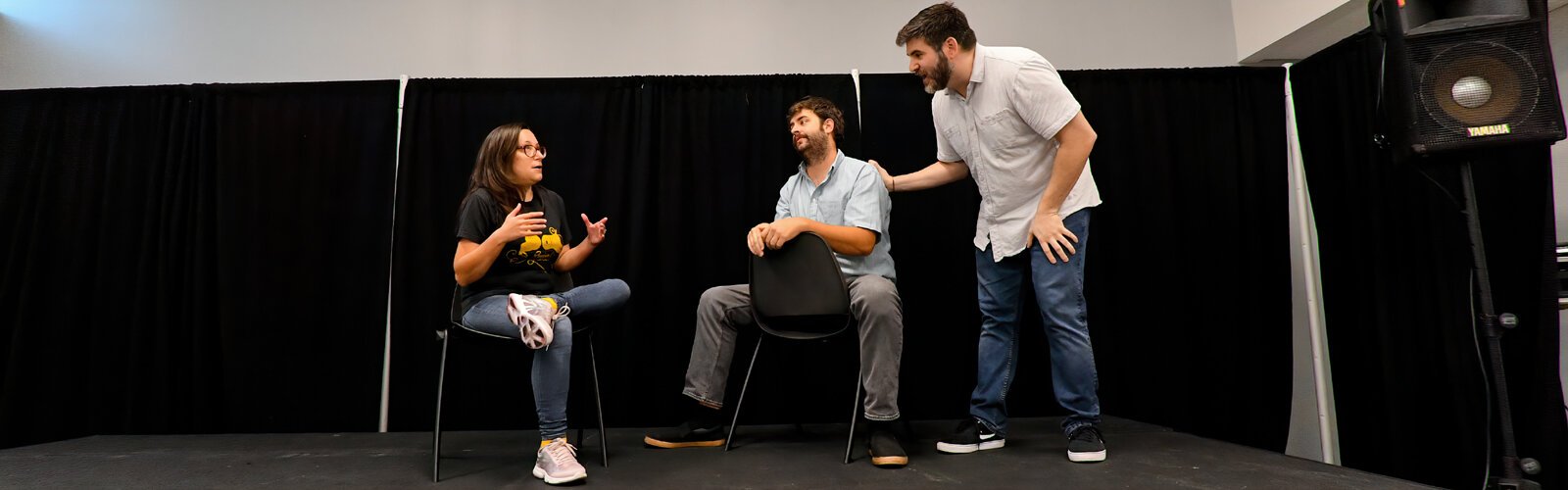 Kelly, Matt and Anthony, of the Countdown Improv Festival, perform for each other and the audience as they turn audience suggestions into hilarious scenes in Studio 2 of the New Tampa Performing Arts Center.
