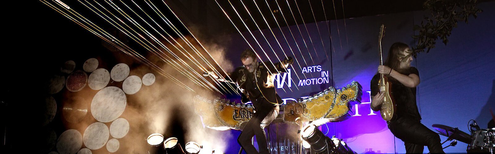 Installation artist, musician and visionary William Close performs at Raybon Plaza with the Earth Harp Collective, creating waves of resonating music during the WATERLICHT experience.