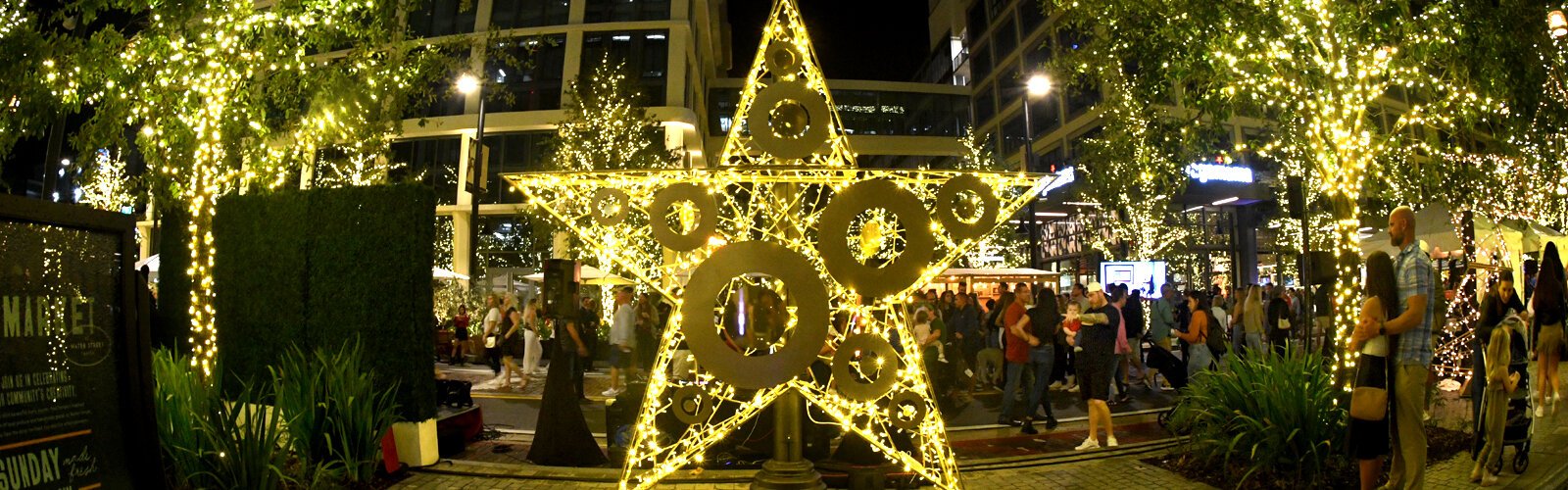 This dazzling display of golden lights kicks off a month-long of holiday events at Water Street Tampa.