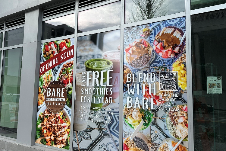Bare Blends,  a cafe and plant-based, vegan, gluten-free smoothie shop, opens soon as AVE Tampa Riverwalk fills its remaining retail space.