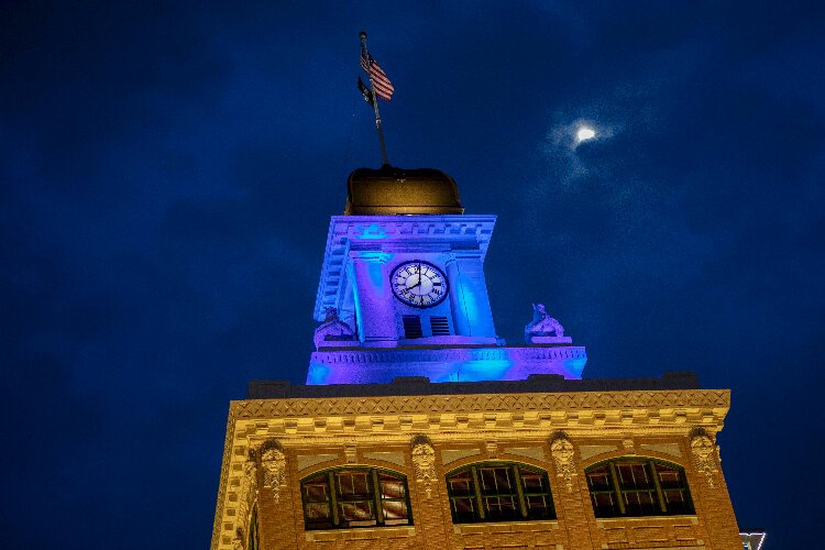 In downtown Tampa, Old City Hall shines blue and yellow on March 21 for World Down Syndrome Day.
