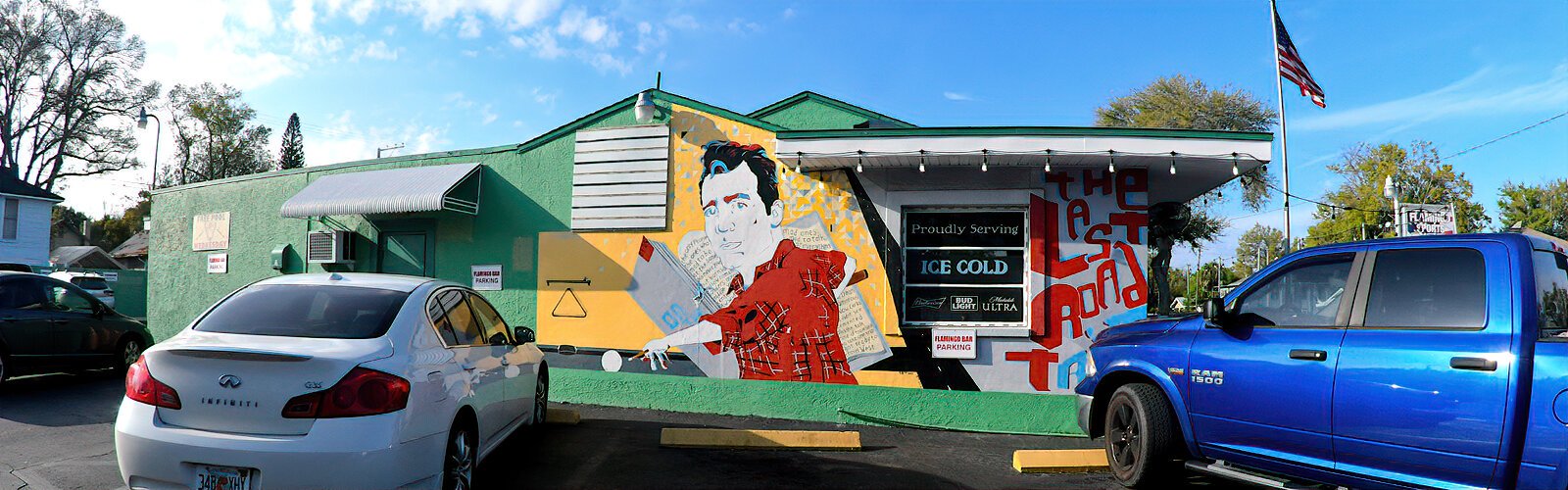  The Flamingo dive bar is supposedly the place where writer Jack Kerouac, featured on the mural, enjoyed his last drink before his death in 1969.