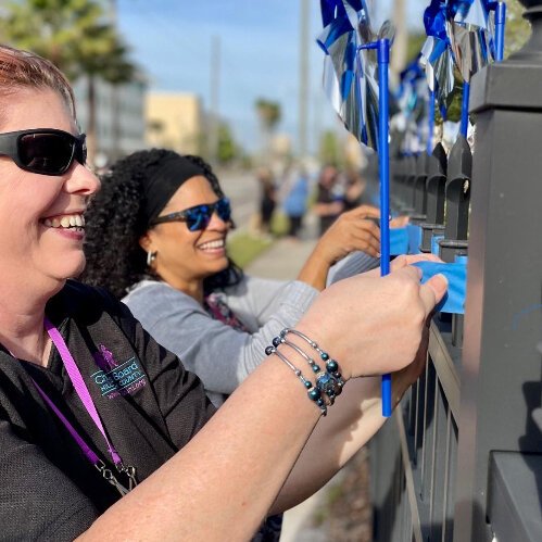 To mark Child Abuse Prevention Month, the Children’s Board of Hillsborough County, its community partner organizations and a contingent from Bikers Against Child Abuse adorned the Children’s Board campus in Ybor City with more than 1,000 pinwheels.
