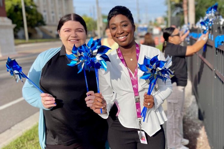 For Child Abuse Prevention Month, the Children’s Board of Hillsborough County, its community partner organizations and a contingent from Bikers Against Child Abuse adorned the Children’s Board campus in Ybor City with more than 1,000 pinwheels.
