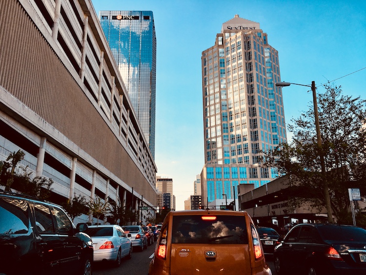 Rush hour traffic in downtown Tampa.