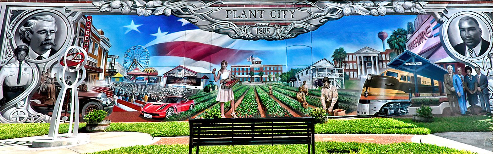 Plant City’s rich agricultural and railroad history is commemorated in artist Keith Goodson’s mural.