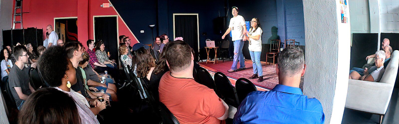 Countdown Improv co-founders Justin Peters and Kelly Buttermore get the crowd laughing as they host  the festival's finale at The Commodore in Ybor.