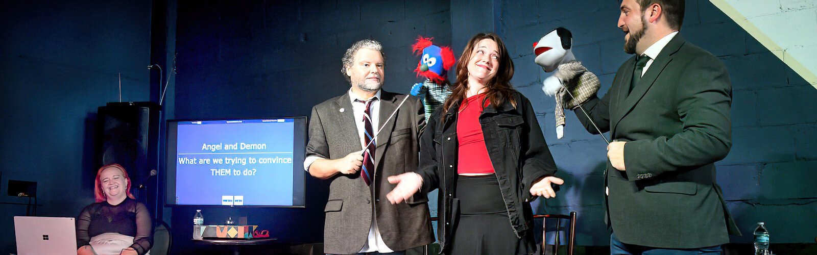 Dan and Adam, or Duh-NANDA-daM, have an unconventional improv style that combines Jeopardy-playing puppets and audience member participation.