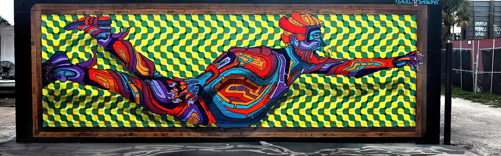 This Guava City Paint Jam mural by St Petersburg-based artist Daniel “R5” Barojas adorns a wall at Tampa Trucks Works in Tampa Heights.