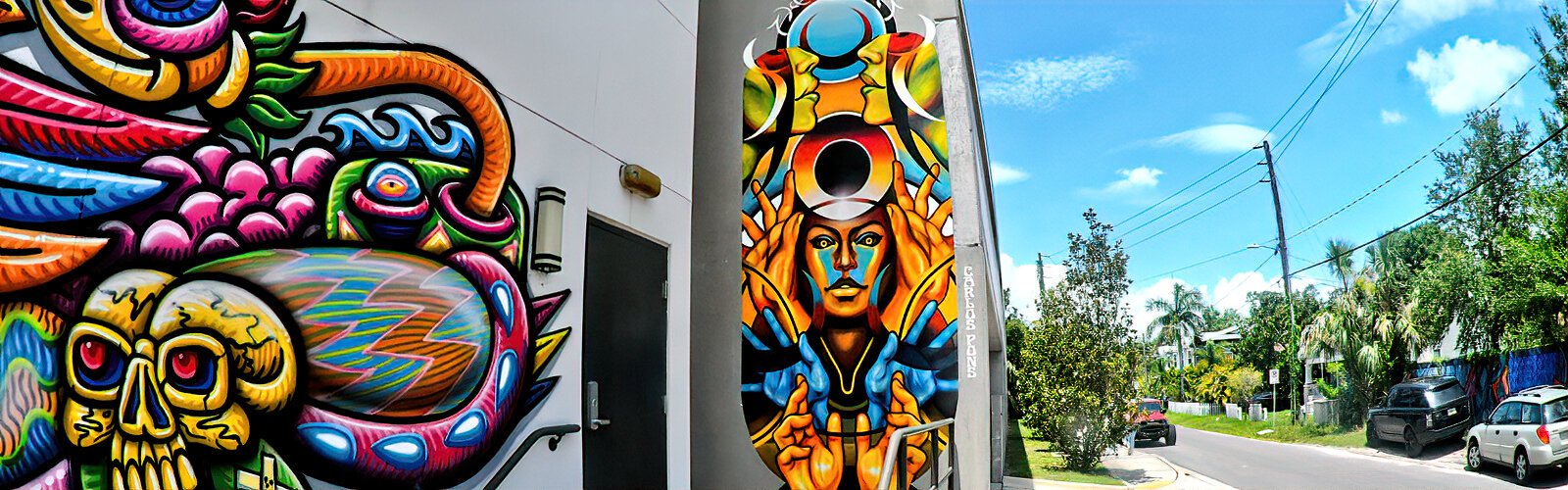 The vertical mural Tampa-based muralist Carlos Pons created for the Guava City Paint Jam is adjacent to Chris Dyer’s mural..