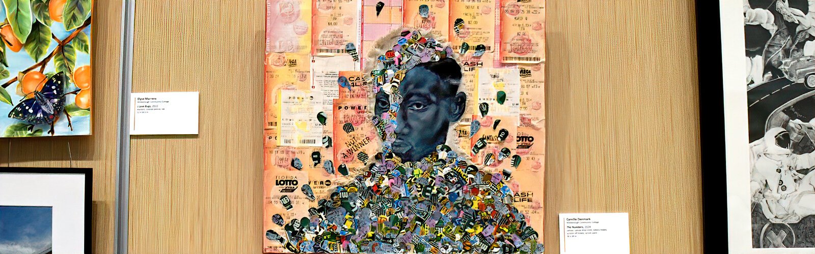 Composed of lottery and scratch-off tickets, “The Numbers” is a mixed media artwork created by Camille Denmark of Hillsborough Community College