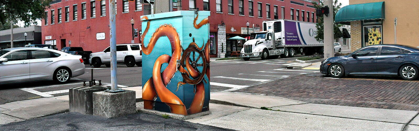 With its criss-crossing tentacles, local artist Jessie Frier’s electrical art box stands out at this Plant City’s intersection.