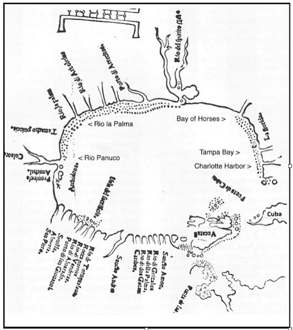 1520 Hernan Cortes Map, including modern print added by author.