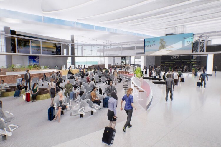 A rendering of the inside of the new Airside D terminal Tampa International Airport plans to start construction on in 2024.