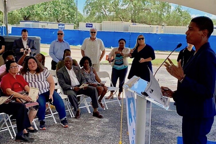 Tampa Housing Authority Board Chair Susan Johnson-Velez welcomes the crowd.