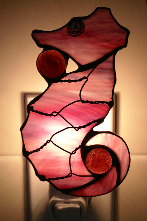 Stained glass sea horse night light by Beth Kauffman.