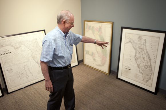 Tom Touchton discusses some of his maps and the exhibit at the Tampa Bay History Center.