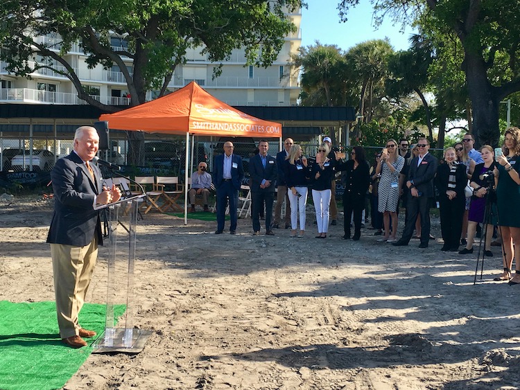 Mayor Bob Buckhorn greets a crowd gathered for groundbreaking at The Sanctuary at Alexandra Place condos.