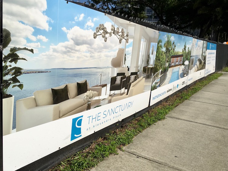 Signage in front of site of The Sanctuary at Alexandra Place condos on Bayshore Boulevard in Tampa.
