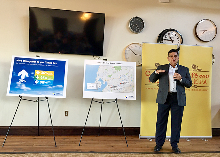 Thomas Hernandez, TECO’s senior VP for the division of distributed energy and renewables, speaks at Cafe con Tampa.