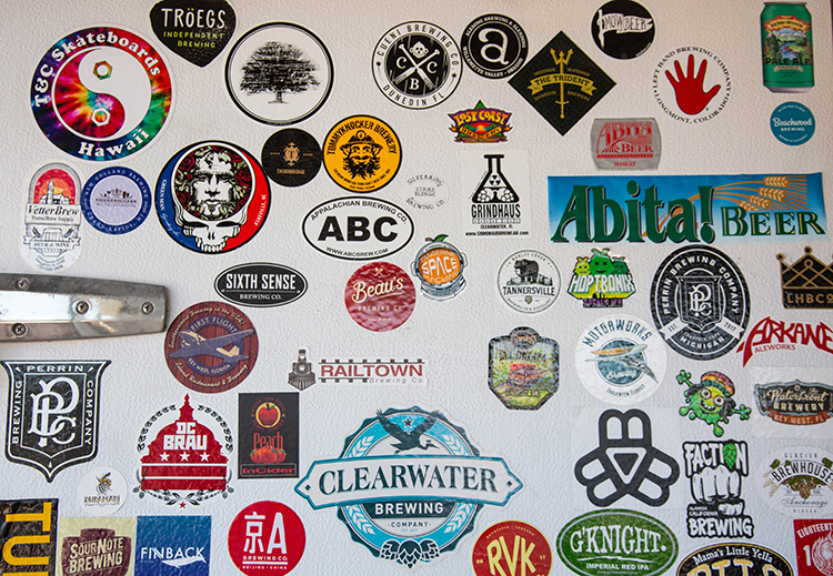 Stickers for music and beer lovers at Clearwater Brewing Company.