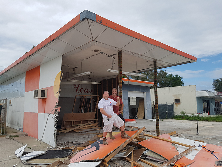 Howard Shirley and Rob Neff during the early phases of restoration for Clearwater Brewing Company. 