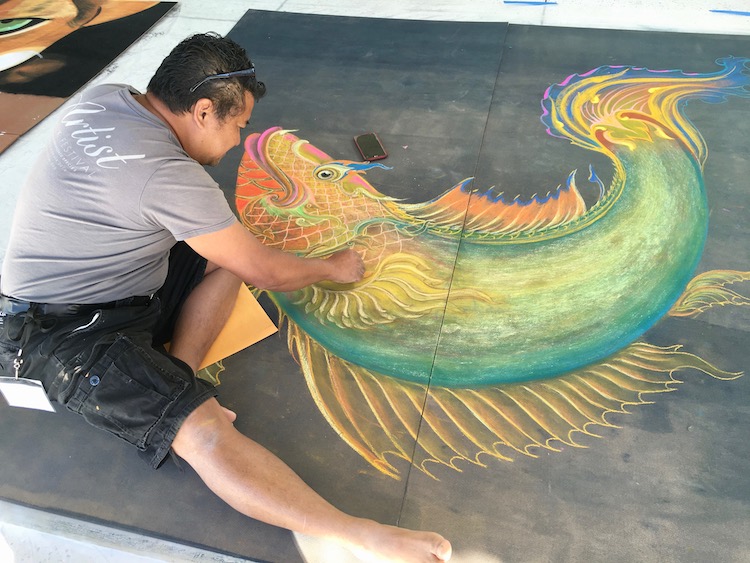 Chalk artist does his thing in downtown Tampa.