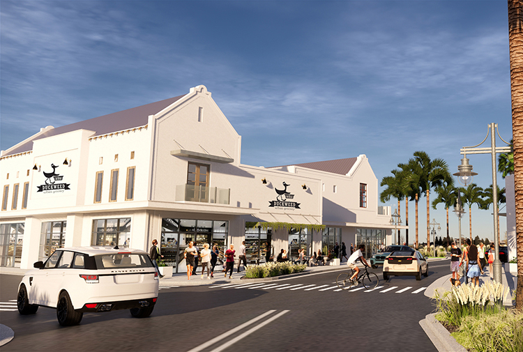 An illustration of what Duckweed Urban Market might look like at the Westshore Marina District.