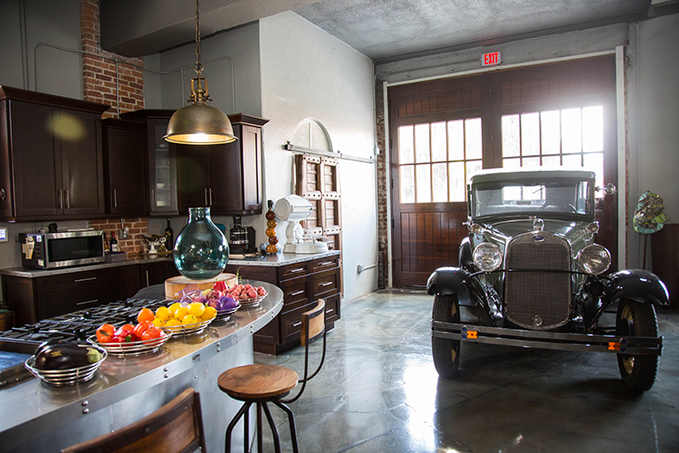 A commercial grade kitchen and a 1930 Model A inside Red Door No. 5.