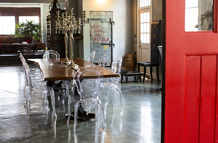Ghost chairs in the dining area at Red Door No. 5, utilized for parties of all kinds.