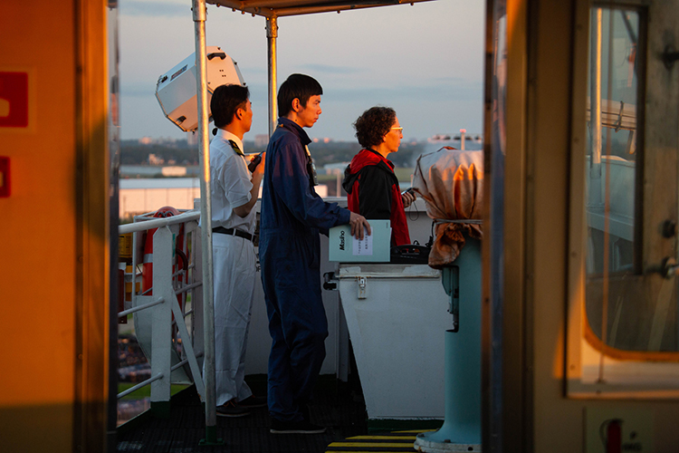 The bridge wing provides good visibility for the harbor pilot and crew to ease into the dock.