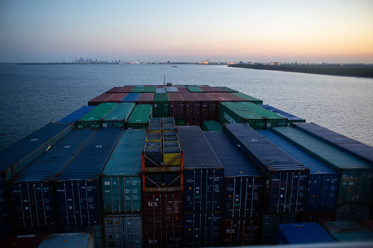 View from the front window of the Chinese ship where Harbor Pilot Carolyn Kurtz navigates.