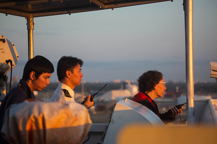 Chinese Ship Captain Yang Yi Jun says Carolyn Kurtz is only the second female harbor pilot he has encountered in his career.