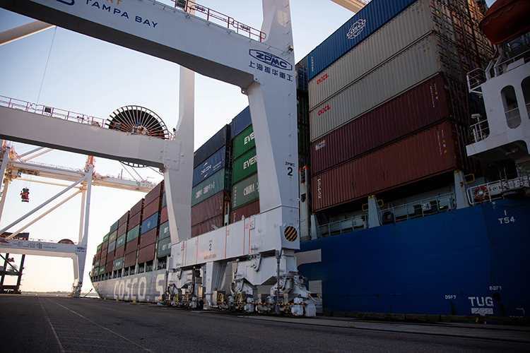 A view of a portion of the container ship docked by Harbor Pilot Carolyn Kurtz of Tampa.
