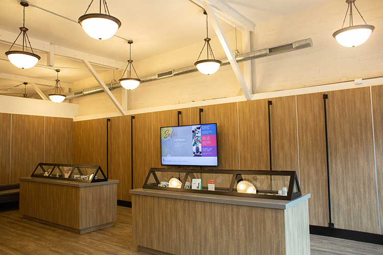 Products inside the lobby at Liberty Health Sciences in St. Pete.