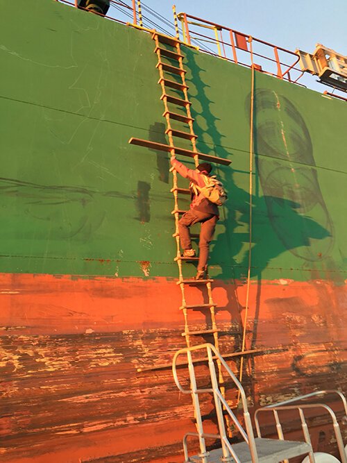 Carolyn Kurtz climbs onto a bulk cargo ship, part of her daily duties as a harbor pilot.