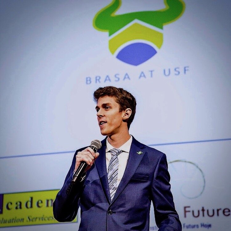 João Pedro Pinto speaks at USF Brazilian Student Association (BRASA)..