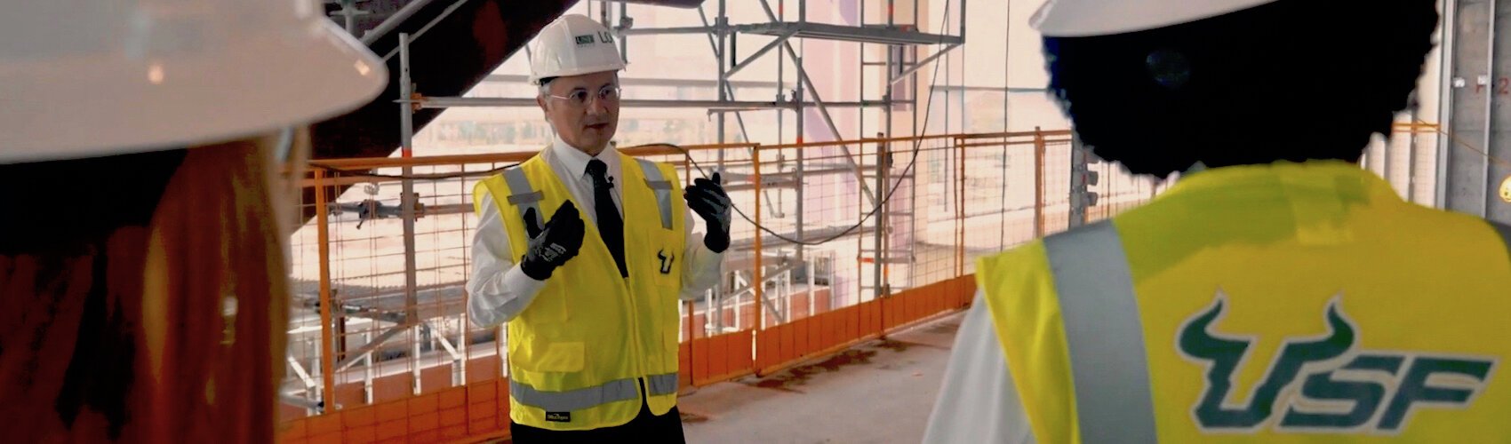 USF Health Dean Charles Lockwood leads a tour of the new med school in downtown Tampa.