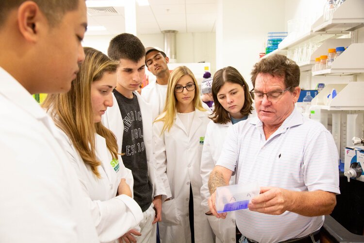 Dr. Richard Pollenz, far right, teaches innovative trends in medical science in his class at USF.