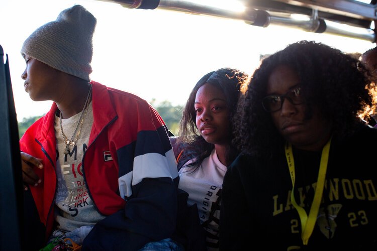 Students with the Youth Farm at Enoch Davis Recreation Center (named after for the man who played a key role in dismantling segregation in St. Petersburg) ride the trolley to learn about the not-so-distant history of their community. 