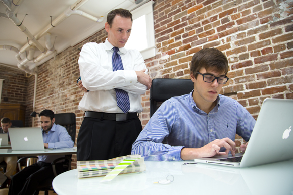 Matt Dreger works with VIP Software intern Matt Aberham. - Julie Branaman