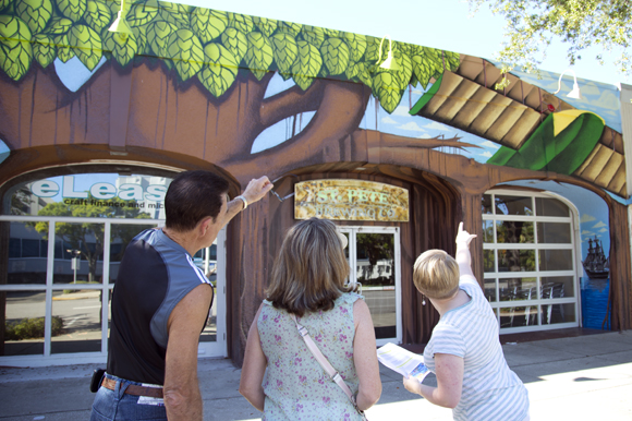 Walking Mural Tour guide Audrey Henneman discusses the mural at the St Pete Brewery (2014).