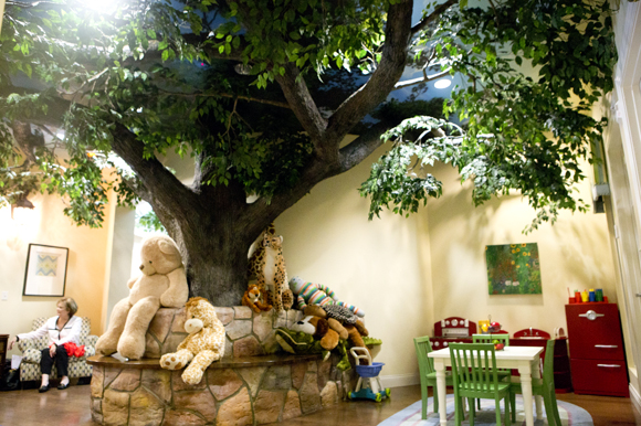 The lobby of Mary  Lee's House is warm and inviting for families. 