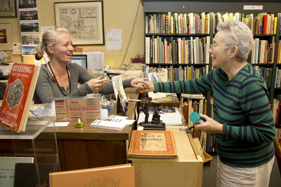 Carrie Carnes and Ellen Brown say goodbye for the day. 