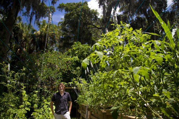 Paul Rabaut in his garden. 