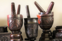 African Mahogany mortar & pestles and handcarved bowls.