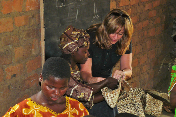 Deb learning to weave banana fibre.