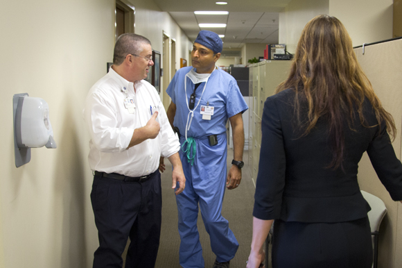 Haskelll Adler,  Senior Licensing Manager at Moffitt, and Tariq Chaudhry, MD, work together at Moffitt Cancer Center.   