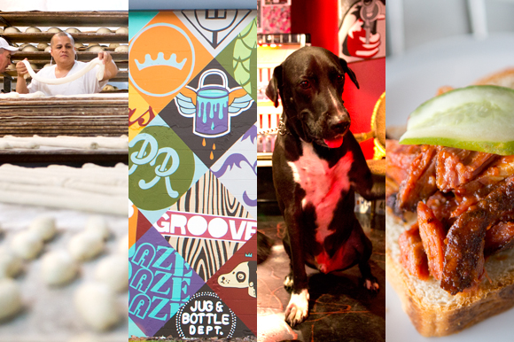 Mauricio Faedo's Bakery; Seminole Heights mural; Red Star Rock Bar pup; Fodder & Shine bbq.