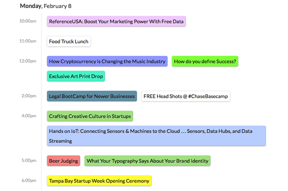 A sample of the offerings happening during five-day long Tampa Bay Startup Week. 